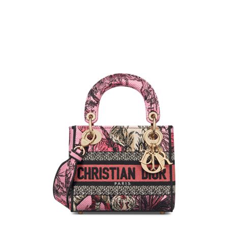 Borsa mini Lady Dior Raso multicolore con ricamo di specchietti 